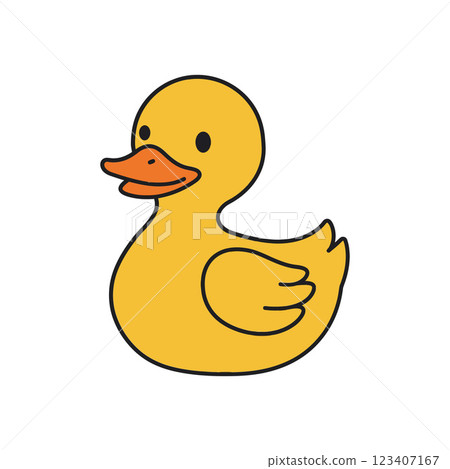 Cute yellow duck character in flat design style, joyful expression, whimsical mood, vector art Cute yellow duck character in flat design style, joyful expression, whimsical mood, vector art 123407167