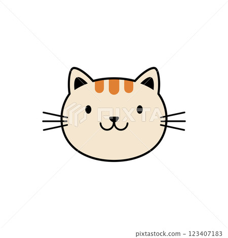Cute cartoon cat face in flat design style featuring playful expression and minimal details vector illustration 123407183
