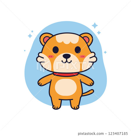 Cute cartoon animal character in flat style showcasing playful demeanor in cheerful vector art 123407185