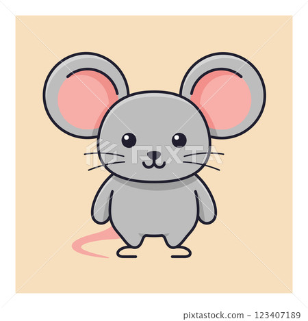 Cute gray mouse character with oversized ears in flat design vector art Cute gray mouse character with oversized ears in flat design vector art 123407189