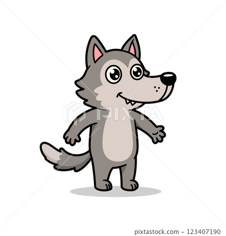 Playful cartoon wolf character with large eyes in a flat design style vector illustration 123407190
