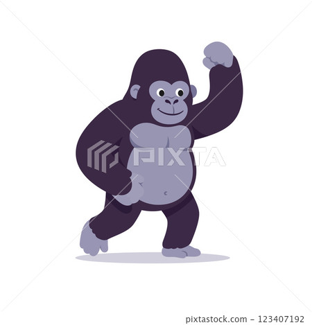 Playful cartoon gorilla with a confident smile in a flat vector art style 123407192