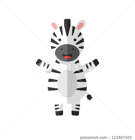 Cheerful cartoon zebra with a big smile in flat vector art style 123407205