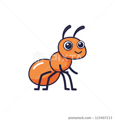 Cheerful orange ant with big eyes in a playful flat design vector illustration Cheerful orange ant with big eyes in a playful flat design vector illustration 123407213