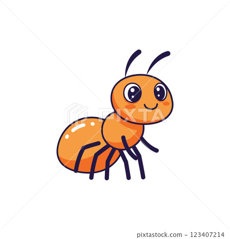 Happy orange ant character in a playful and minimal flat design vector illustration 123407214