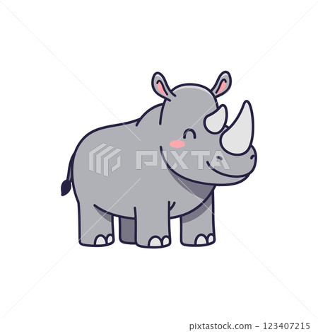 Cute cartoon rhinoceros with a friendly expression in flat vector art style 123407215