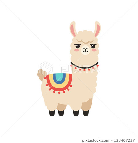 Cute llama character in a flat design style with colorful accessories in vector art Cute llama character in a flat design style with colorful accessories in vector art 123407237