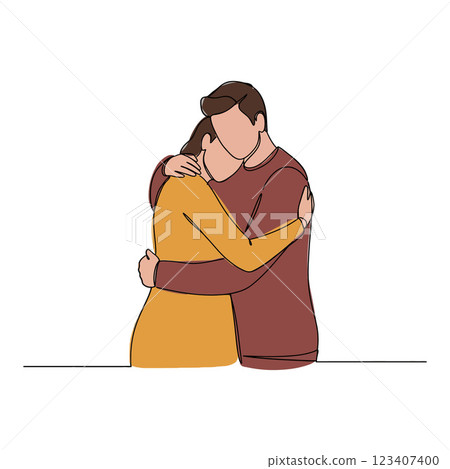 Embracing couple in warm colors showcasing intimacy and connection in a minimal flat vector illustration Embracing couple in warm colors showcasing intimacy and connection in a minimal flat vector illustration 123407400