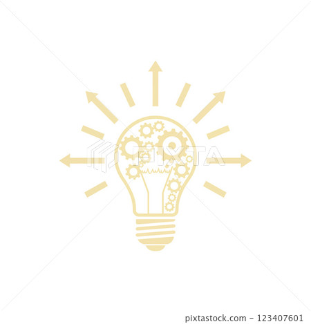 Light bulb with gears and arrows representing innovation in a minimal flat design style vector art 123407601