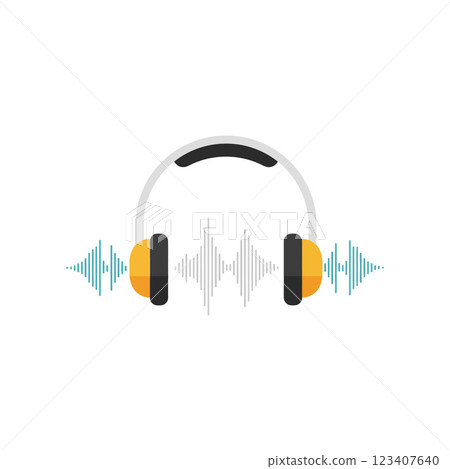 Headphones with sound waves illustrated in a minimal style showcasing music listening experience in vibrant vector art Headphones with sound waves illustrated in a minimal style showcasing music listening experience in vibrant vector art 123407640