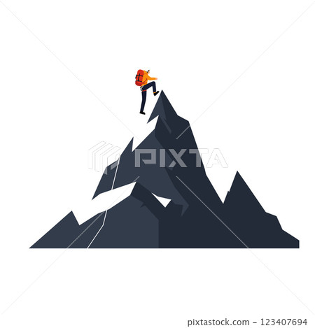 Climber Ascending Steep Mountain in Flat Vector Art Style Climber Ascending Steep Mountain in Flat Vector Art Style 123407694