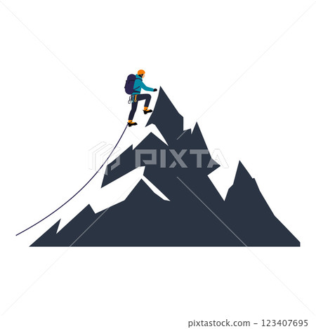 Mountain climber ascending steep peak in flat vector illustration Mountain climber ascending steep peak in flat vector illustration 123407695