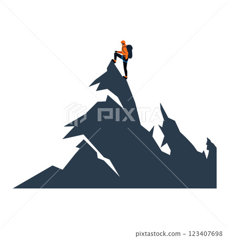 Climber on Mountain Peak in Flat Minimal Vector Art Style Climber on Mountain Peak in Flat Minimal Vector Art Style 123407698