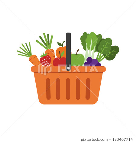 Fresh vegetables and fruits in a colorful shopping basket vector illustration Fresh vegetables and fruits in a colorful shopping basket vector illustration 123407714