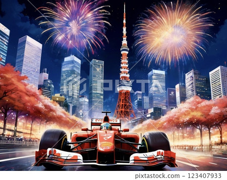 F1賽車在東京2號賽道上行駛 123407933