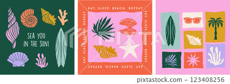 Summer backgrounds, cards, banner templates. Hand drawn modern illustrations, doodles, printable Summer backgrounds, cards, banner templates. Hand drawn modern illustrations, doodles, printable 123408256