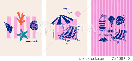 Summer backgrounds, pattern, cards, banner templates. Hand drawn modern illustrations, doodles with Summer backgrounds, pattern, cards, banner templates. Hand drawn modern illustrations, doodles with 123408260
