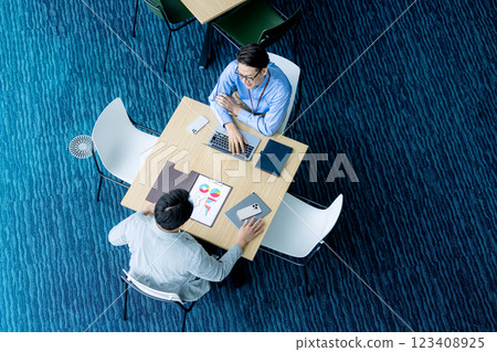 Aerial view of a meeting scene Aerial view of a meeting scene 123408925