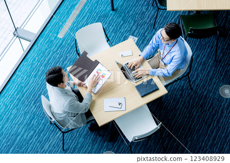 Aerial view of a meeting scene Aerial view of a meeting scene 123408929