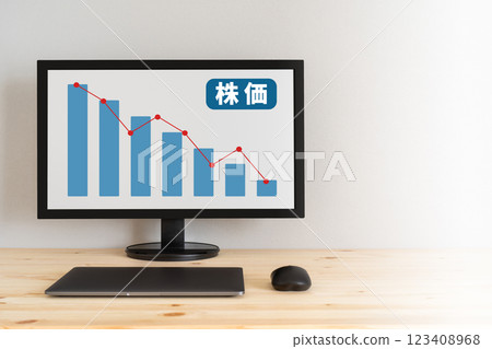 顯示股票價格和下降趨勢圖的螢幕 123408968