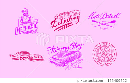 car detail centre or body shop badges. mechanic and other auto repair emblems for business . Wash car detail centre or body shop badges. mechanic and other auto repair emblems for business . Wash 123409322
