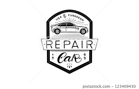 Car mechanic or auto repair shop for your brand. hand drawn emblems for business in garage service 123409430