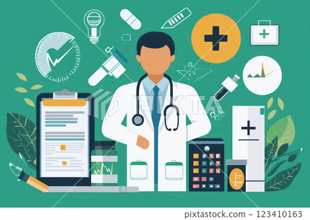 Proactive healthcare financial wellness strategy infographic with positive message 123410163