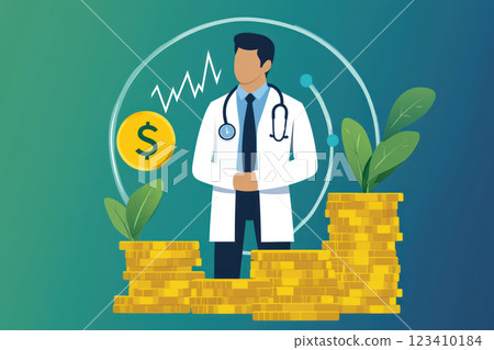 Proactive healthcare financial wellness strategy benefits illustrated with positive message 123410184