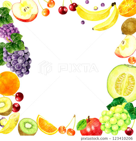 水果彩色方框 水果手繪水彩插畫背景素材 123410206