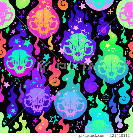 Cute rainbow animal skulls in flames Cute rainbow animal skulls in flames 123410311