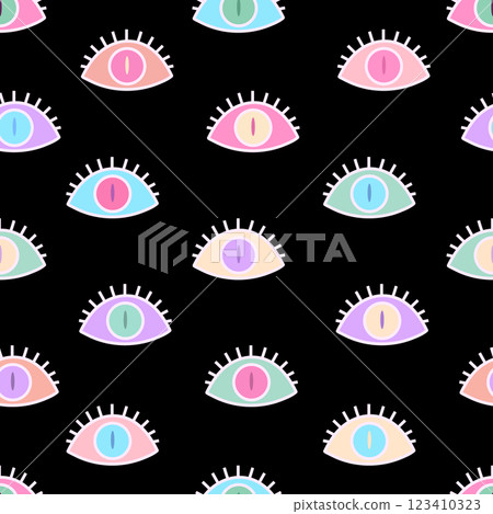 Seamless pattern made up of multi-colored stylized eyes 123410323