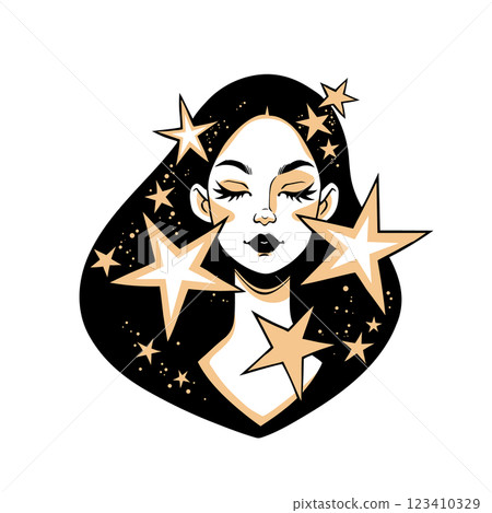 Head of a beautiful girl decorated with stars Head of a beautiful girl decorated with stars 123410329