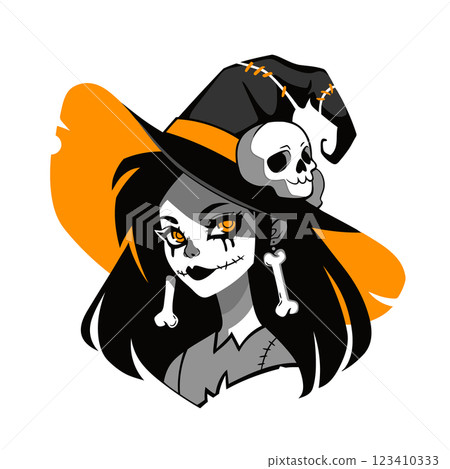 Cute zombie witch in classic hat 123410333