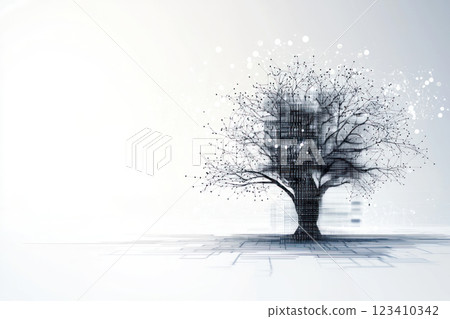 Conceptual data tree representing business intelligence growth and data mapping, with modern aesthetic and copy space Conceptual data tree representing business intelligence growth and data mapping, with modern aesthetic and copy space 123410342