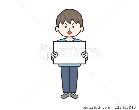 Illustration of a man (line drawing) demonstrating with a placard Illustration of a man (line drawing) demonstrating with a placard 123410819