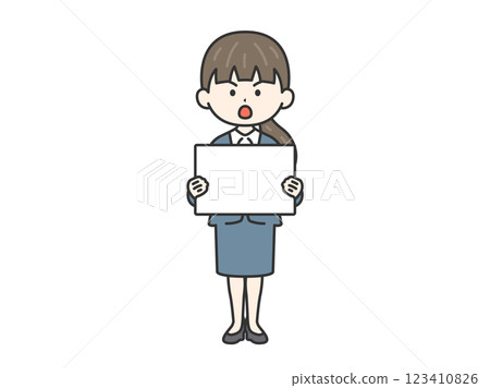 Illustration of a woman demonstrating with a placard, a businesswoman (line drawing) 123410826