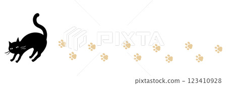 黑貓和橘色爪印線 123410928