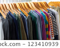 Rack with colorful T-shirts 123410939