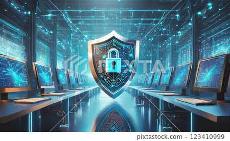 網路安全影像保護辦公室電腦資料的 3DCG 插圖 網路安全影像保護辦公室電腦資料的 3DCG 插圖 123410999