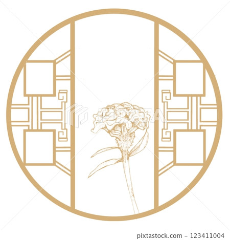 雞冠花中式窗花-自然 123411004