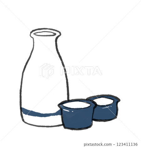 清酒瓶和豬口的插圖 123411136