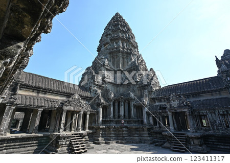 Angkor Wat on a clear day, Angkor ruins, Cambodia 123411317