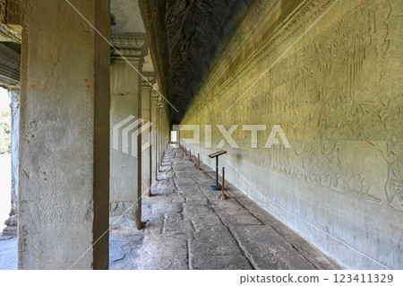 Angkor Wat on a clear day, Angkor ruins, Cambodia 123411329