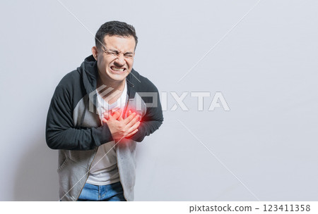 People with chest pain isolated, man with tachycardia, Man with heart pain on isolated background, young man with chest pain isolated 123411358
