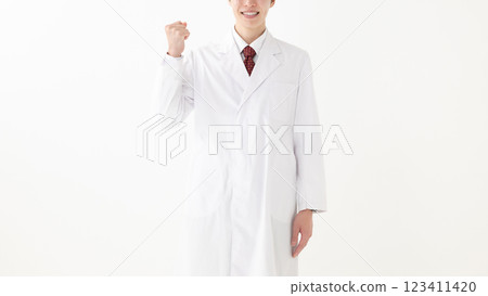Smiling man in a white coat 123411420