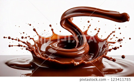 Melted chocolate splash spiral white background 123411785