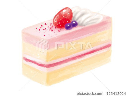 Hand-painted square pink mousse cake with strawberries 123412024