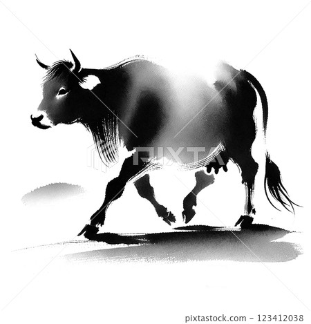 Cow ink painting style illustration 123412038