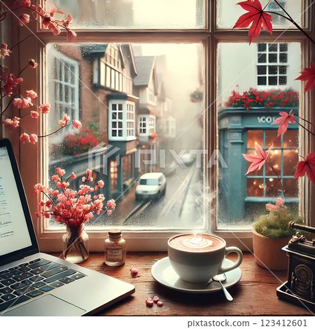 coffee cup with laptop window sill coffee cup with laptop window sill 123412601