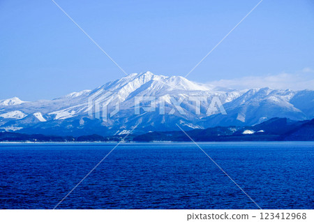 拍攝積雪未盡的山脈和藍天白雲下的積雪未盡的山景 123412968